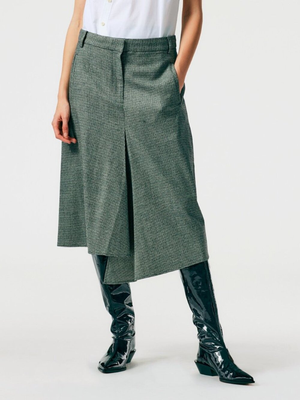 Tibi Black & Ivory Baby Houndstooth Slouch Skirt